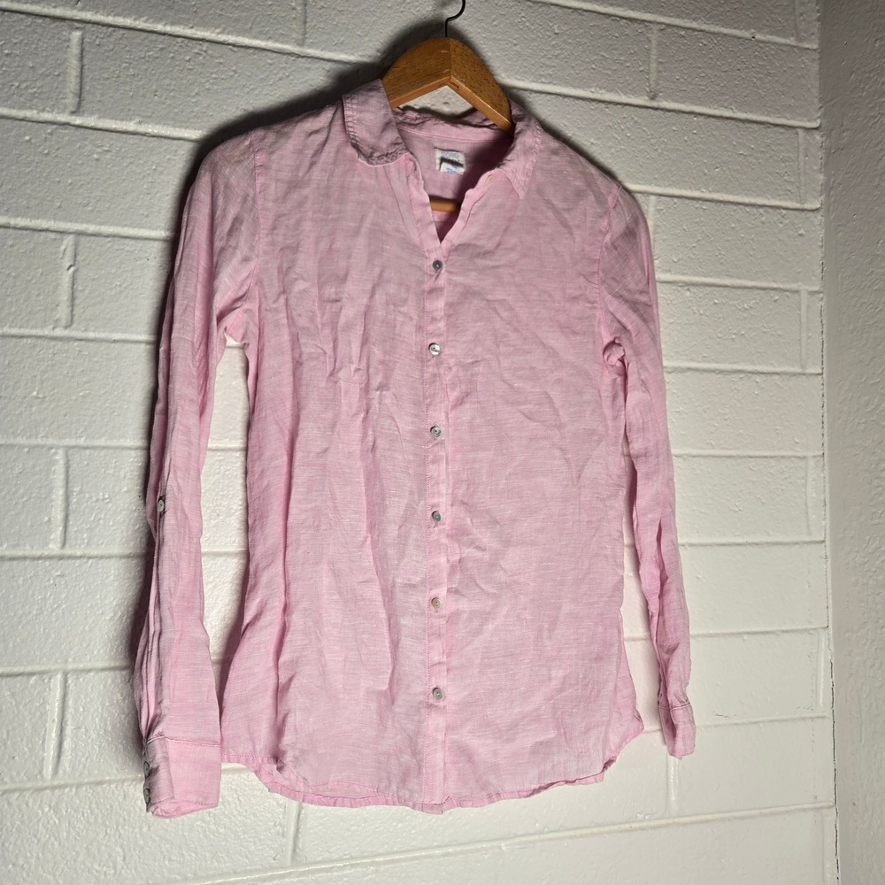 Sigrid Olsen Womens Button Shirt Pastel 100% Linen Medium Roll Tab Sleeve Resort